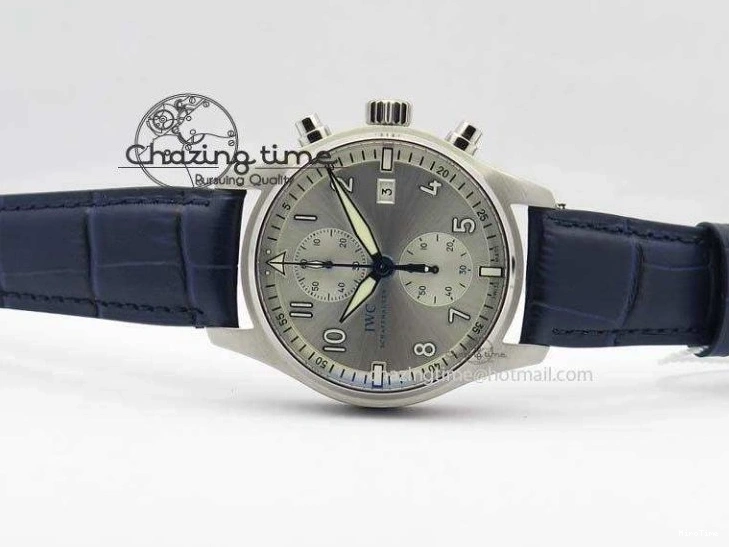 MIROTIME 1225 Pilot Chrono SS IW387809 ZF 1:1 Best Edition Silver Dial Blue Numbers On Blue Leather Strap A Lightweight 7263